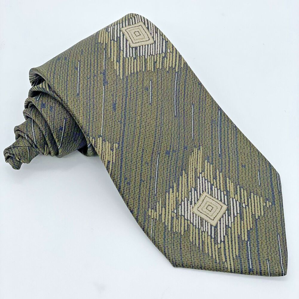 Giorgio Armani 100% Pure Silk Necktie Green Abstract Luxury Design Vintage Retro